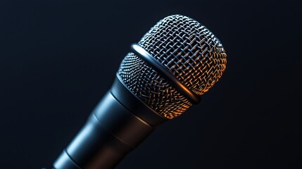 A close-up of a microphone against a dark background.
Symbolizes voice recording, studio and live performance