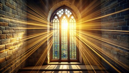 Sunrays streaming through church window Low Angle