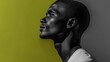 © 楠 刘 - Striking Minimalist Portrait of Confident Black Angolan Ex-Soldier Cancer Patient, Highlighted by High-Contrast Lighting Against Deep Gray and Vibrant Green Background in Cinematic Aesthetic.
