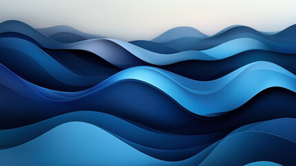 Wall Mural - Abstract illustration of layered blue waves creating a smooth and flowing design with a gradient background.