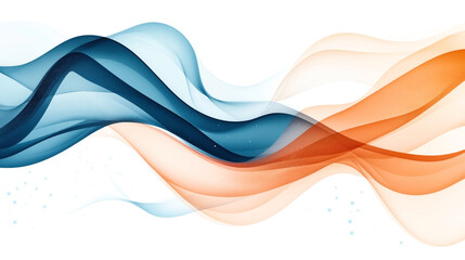 Wall Mural - Abstract illustration of wavy flowing lines in blue and orange colors on a white background with light particle effects.