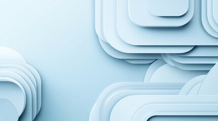 Sticker - Abstract 3D layered geometric shapes in soft blue tones creating a modern background design with overlapping rounded surfaces and shadow effects.