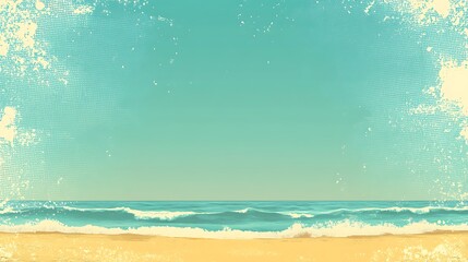 Vintage beach background with blue sky and waves.