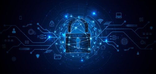 Fototapete - Lock icon. Cyber ​​security and data protection concepts and privacy. Innovative concept of advanced safety technology