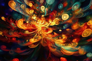 Abstract Swirling Nebula with Golden and Red Hues