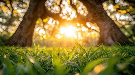 Poster - Sunlight filtering through trees, creating a serene natural landscape.