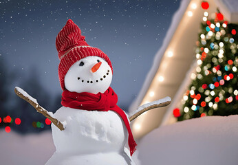 Wall Mural - snowman with christmas tree