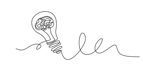 Wall Mural - creative light bulb brain concept continuous line drawing minimalist design vector illustration