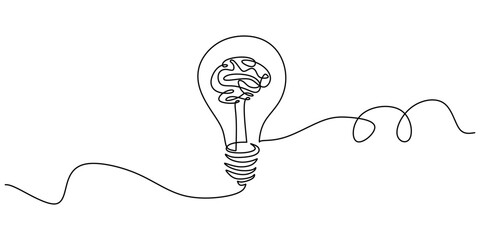 Wall Mural - creative light bulb brain concept continuous line drawing minimalist design vector illustration