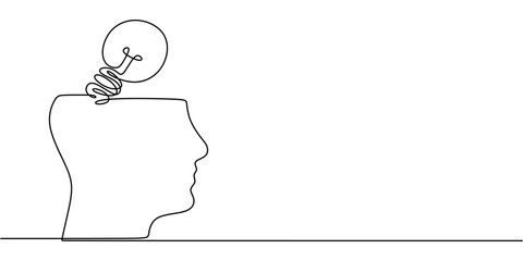 Wall Mural - continuous line drawing of light bulb head concept for creative ideas minimalist vector illustration