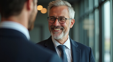 Two men shaking hands in a business setting