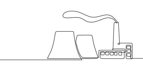 Continuous Line Drawing of Factory Chimneys Emitting Smoke Environmental Impact Minimalist Art