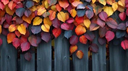 Canvas Print - Colorful leaves on a garden fence