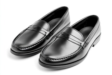 Loafers isolated on white background. Pair of Stylish Expensive Modern Leather Black Loafers Shoes. Fashion concept with generative ai