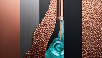 Poster - Copper and Blue Abstract Sculpture with Water Droplet