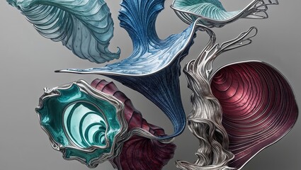 Poster - Organic Metallic Sculptural Forms with Abstract Designs