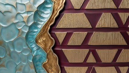 Sticker - Abstract Wall Art with Gold and Teal Patterns