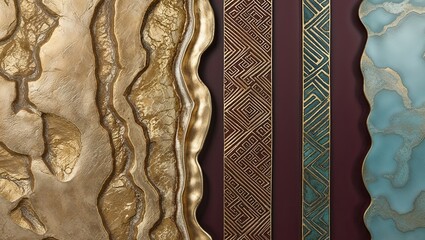 Poster - Gold, Teal, and Red Patterned Wall Paneling