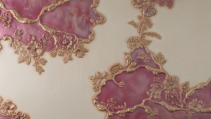 Poster - Gold and Pink Floral Wall Art with Intricate Detail