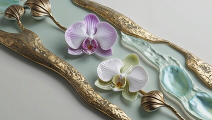 Sticker - Orchid Floral Wall Sculpture with Gold and Glass