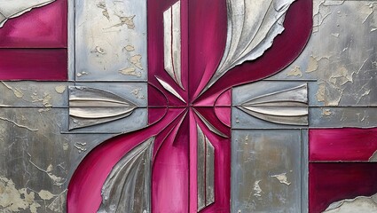 Wall Mural - Geometric Abstract with Deep Crimson and Silver