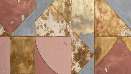 Wall Mural - Geometric Pattern with Gold, Pink, and Blue Tones