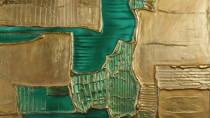 Wall Mural - Textured Gold and Emerald Abstract Art