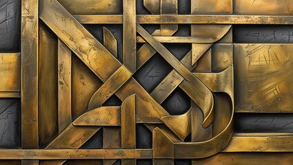 Wall Mural - Interlocking Bronze Abstract Sculpture