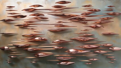 Wall Mural - Abstract Copper Sculpture: Flock of Birds