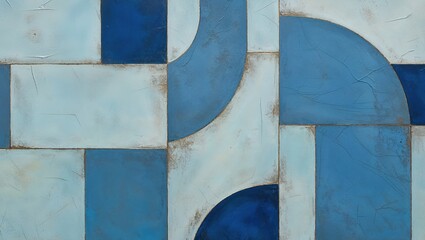 Wall Mural - Blue and White Geometric Abstract Wall Art