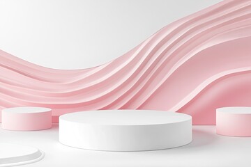 White and pink round stand product podium valentine 3D background, Congruent 2 heart shape. Minimal wall scene mockup product stage showcase, Banner promotion display. with generative ai