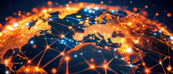 Wall Mural - Abstract digital globe with glowing connections, representing global communication and technology.
