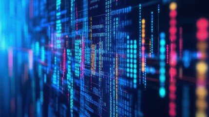 Abstract digital technology background with glowing blue and pink lines and dots, representing data transmission and connectivity.