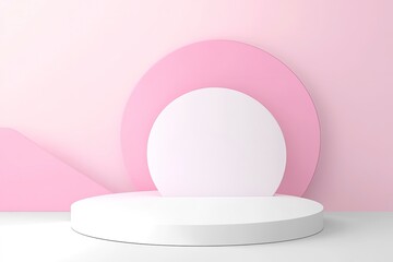 White and pink round stand product podium valentine 3D background, Congruent 2 heart shape. Minimal wall scene mockup product stage showcase, Banner promotion display. with generative ai