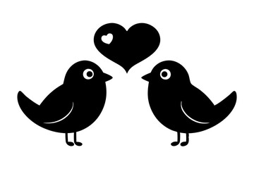 two birds on a branch with love icon.Valentines Day icon set vector illustration.