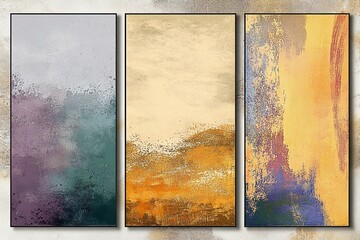 A set of three abstract art illustrations. Vintage texture, wall decoration, wallpaper, poster, card, mural, rug, hanging, print