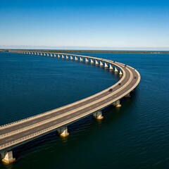 High angle view of a bridge over the sea on blue sky