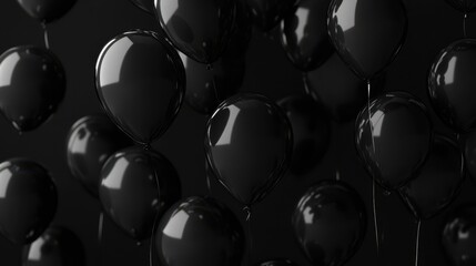 Black balloons floating on dark background for Black Friday event