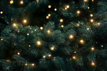 Wall Mural - enchanting holiday lights on evergreen branches