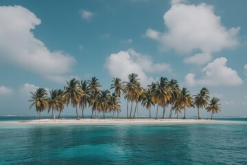 Tropical paradise island with lush palm trees clear blue water