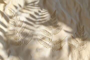 Poster - Soft beige nature background with delicate leaf shadows for elegant design.