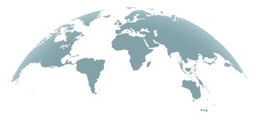 Wall Mural - spherical curved full vector gray world map isolated on white background
