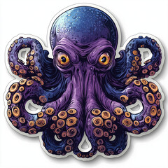 Canvas Print - A colorful illustration of a purple octopus with yellow eyes.