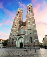 Cathedral Frauenkirche in Munich, Germany at sunrise, nobody