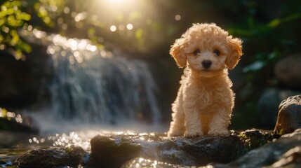 Canvas Print - Puppy by Waterfall.