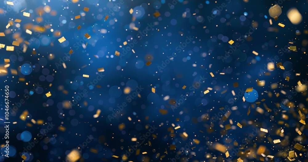 Falling confetti on blue background, abstract background with dark blue ...