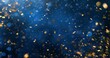 © RPL-Studio - Falling confetti on blue background, abstract background with dark blue and gold particle. Golden light shine particles Bokeh on navy blue background, celebration concept