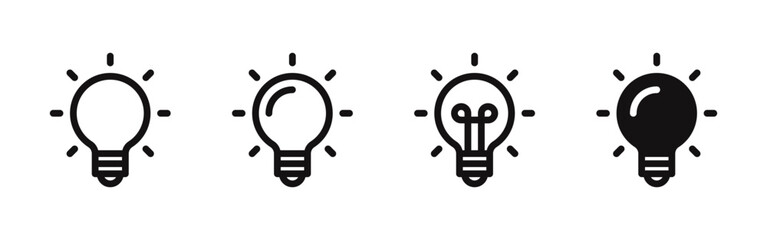 Wall Mural - Lightbulb icons set. Lighting electric lamp, idea concept, electricity, shine. Vector illustration.
