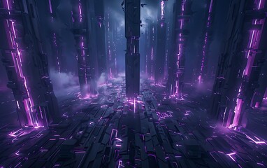 Poster - Towering Industrial Structure in Futuristic City Refining Raw Energy with Advanced Technology