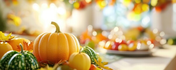 Poster - Autumn Pumpkins on Table.